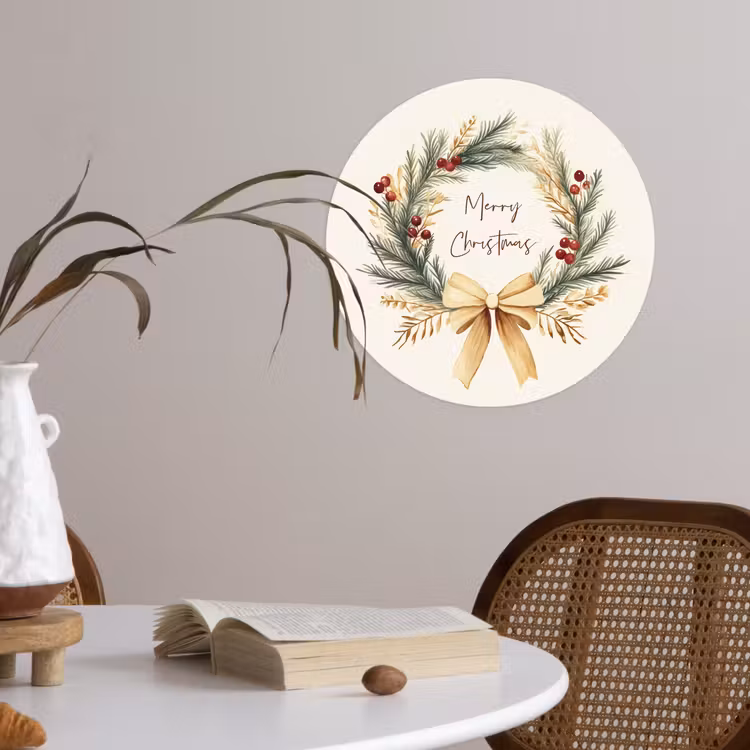 Kerstkrans - Kerst - Goud - Beige Wandcirkel behangsticker klein -sfeer3
