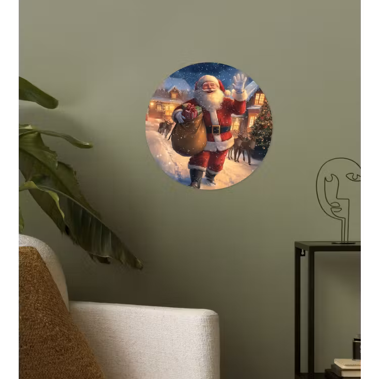 Kerstman - Dorp - Hert - Donker Wandcirkel behangsticker klein -sfeer2