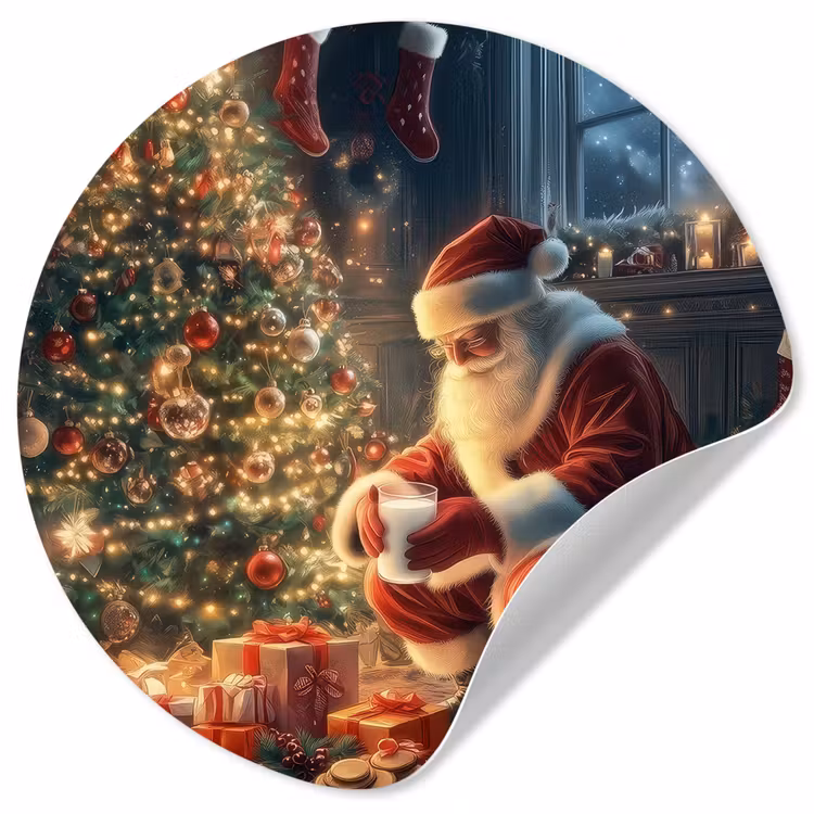 Kerstman - Haard - Donker Wandcirkel behangsticker klein -3d