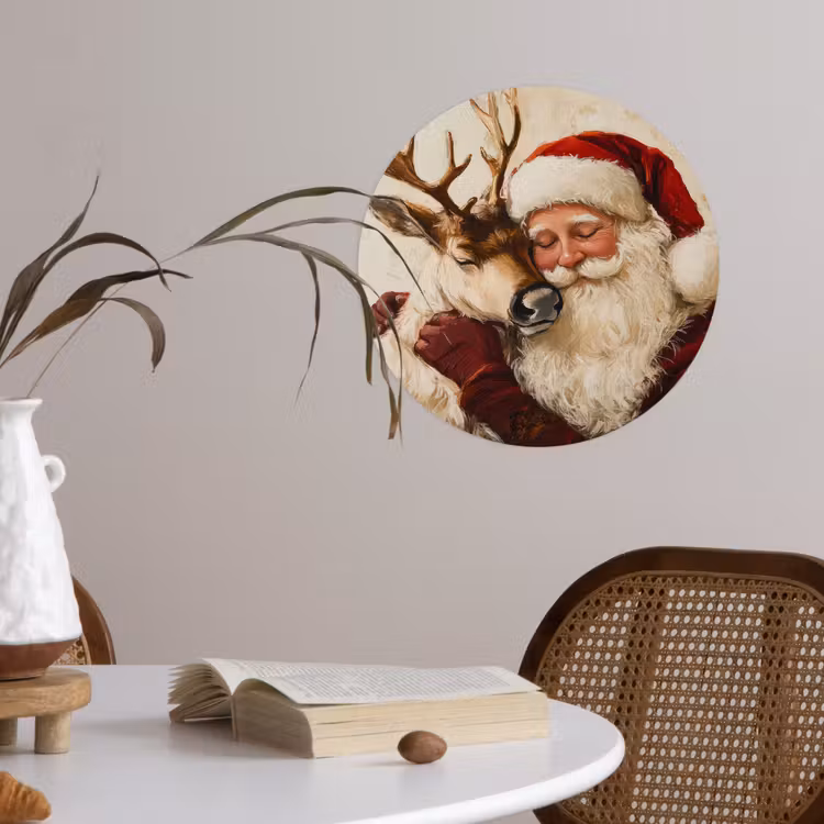 Kerstman - Rendier - Kerst - Christmas Wandcirkel behangsticker klein -sfeer3