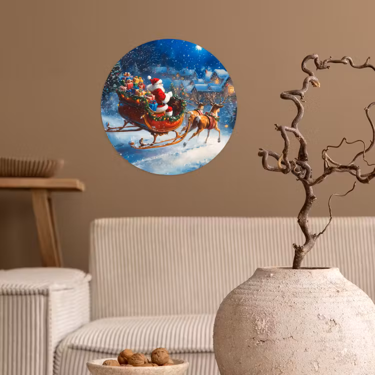 Kerstman - Rendier - Kerst - Sneeuw Wandcirkel behangsticker klein -sfeer1