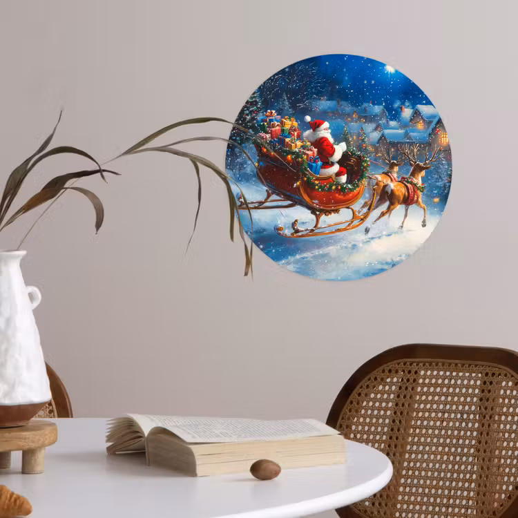 Kerstman - Rendier - Kerst - Sneeuw Wandcirkel behangsticker klein -sfeer3
