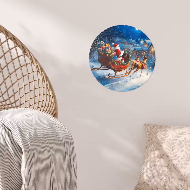 Kerstman - Rendier - Kerst - Sneeuw Wandcirkel behangsticker klein -sfeer4