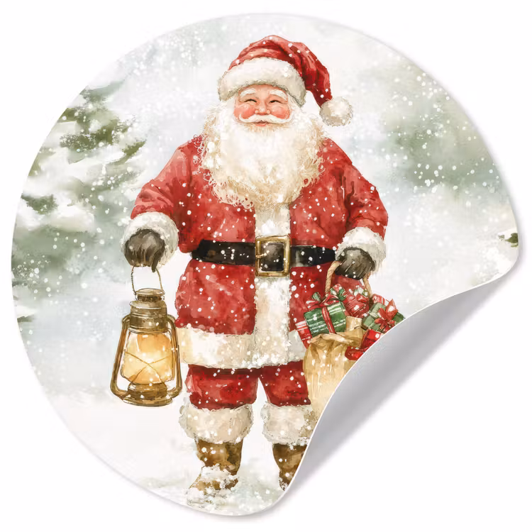 Kerstman- Winter - Sneeuw - Wit - Rood Wandcirkel behangsticker klein -3d