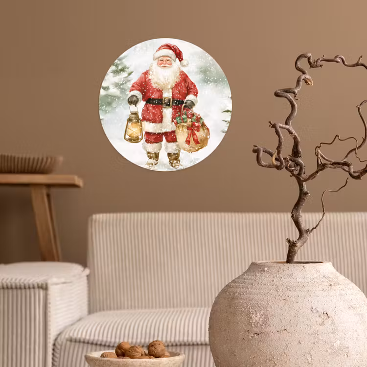 Kerstman- Winter - Sneeuw - Wit - Rood Wandcirkel behangsticker klein -sfeer1