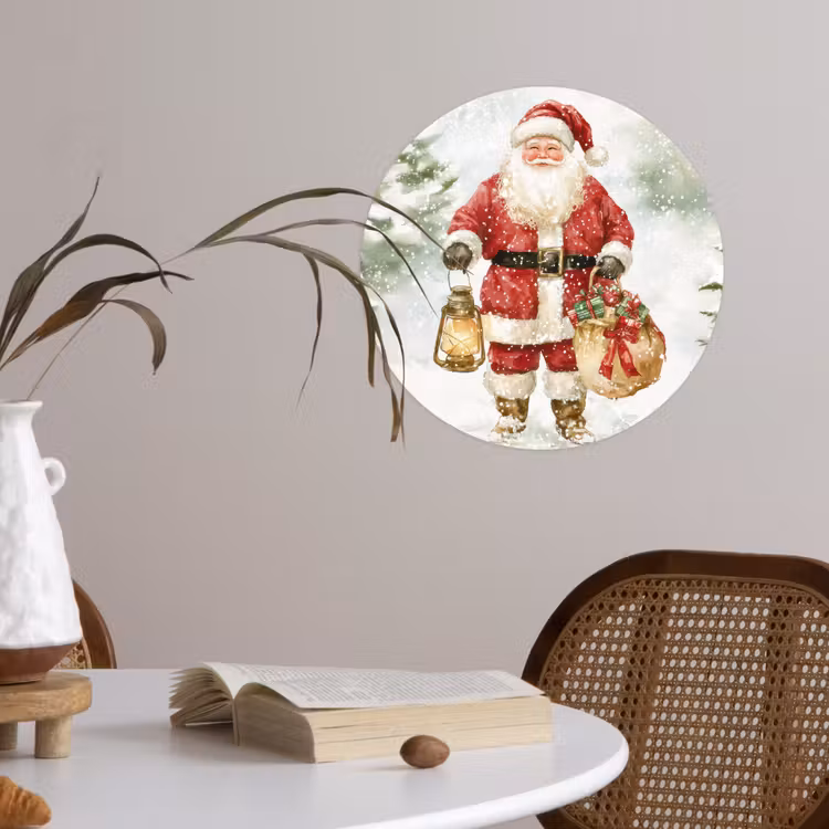 Kerstman- Winter - Sneeuw - Wit - Rood Wandcirkel behangsticker klein -sfeer3
