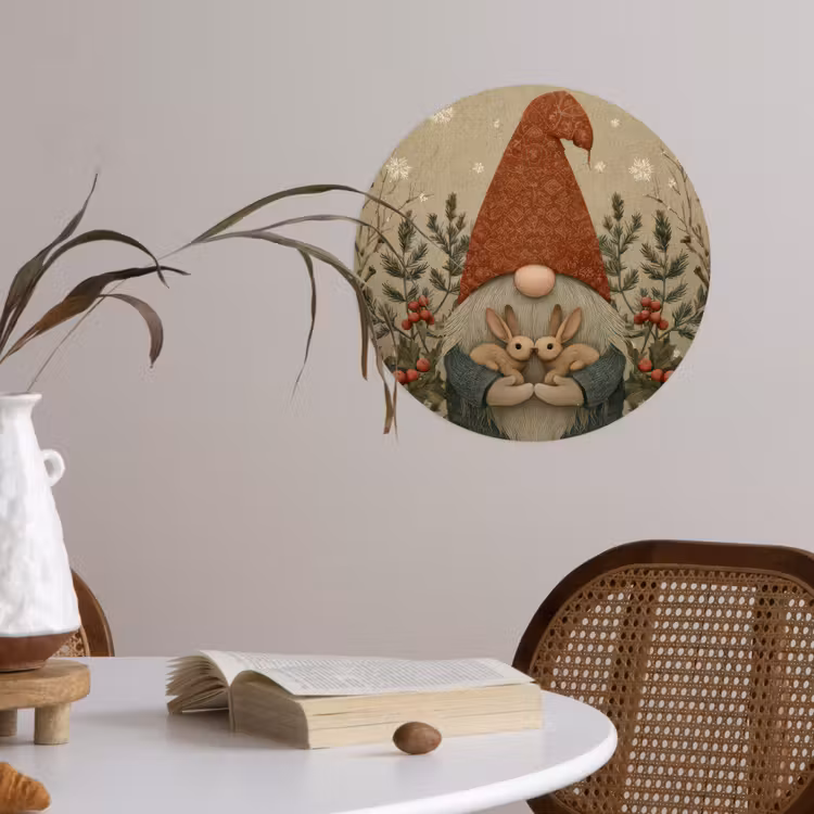 Kerstgnome - Konijntjes - Kleurrijk Wandcirkel behangsticker klein -sfeer3