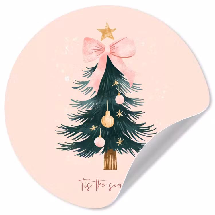 Christmas Season - Kerst - Kerstboom - Roze Wandcirkel behangsticker klein -3d