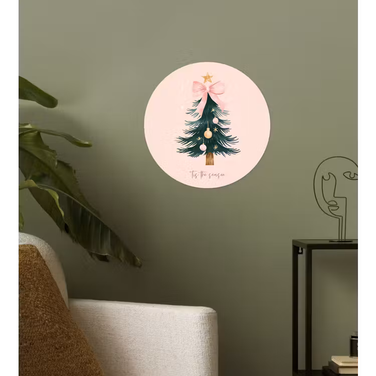 Christmas Season - Kerst - Kerstboom - Roze Wandcirkel behangsticker klein -sfeer2
