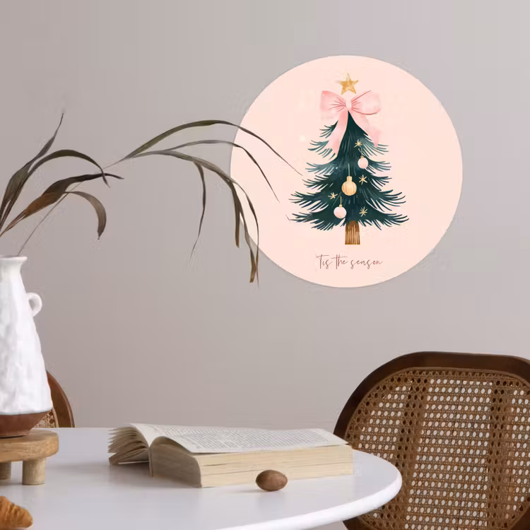 Christmas Season - Kerst - Kerstboom - Roze Wandcirkel behangsticker klein -sfeer3