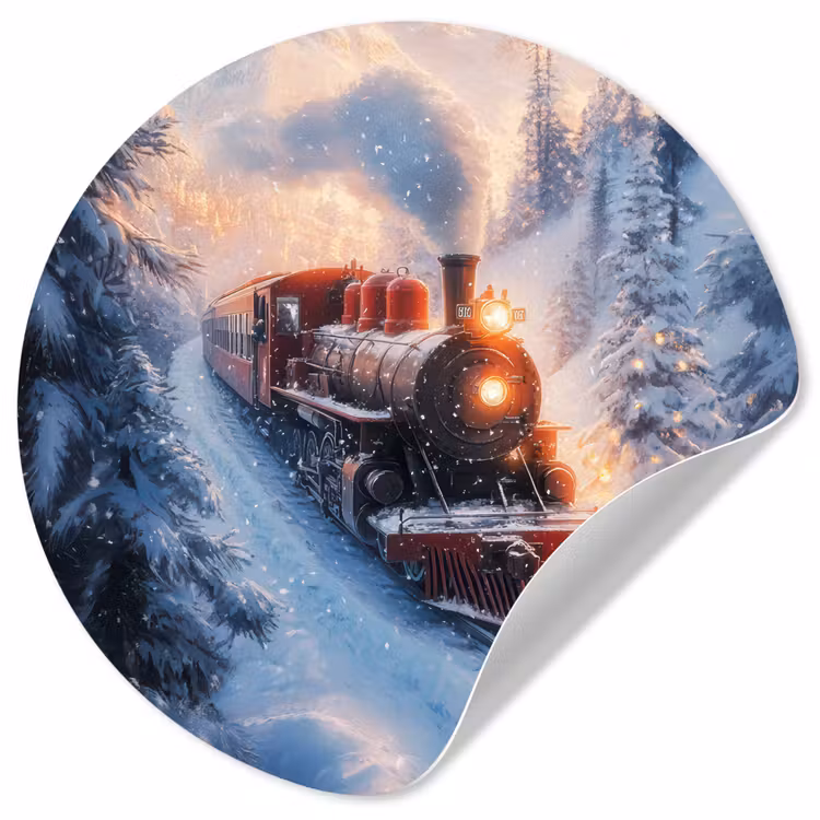Kersttrein - Sneeuw - Winter - Kerst Wandcirkel behangsticker klein -3d