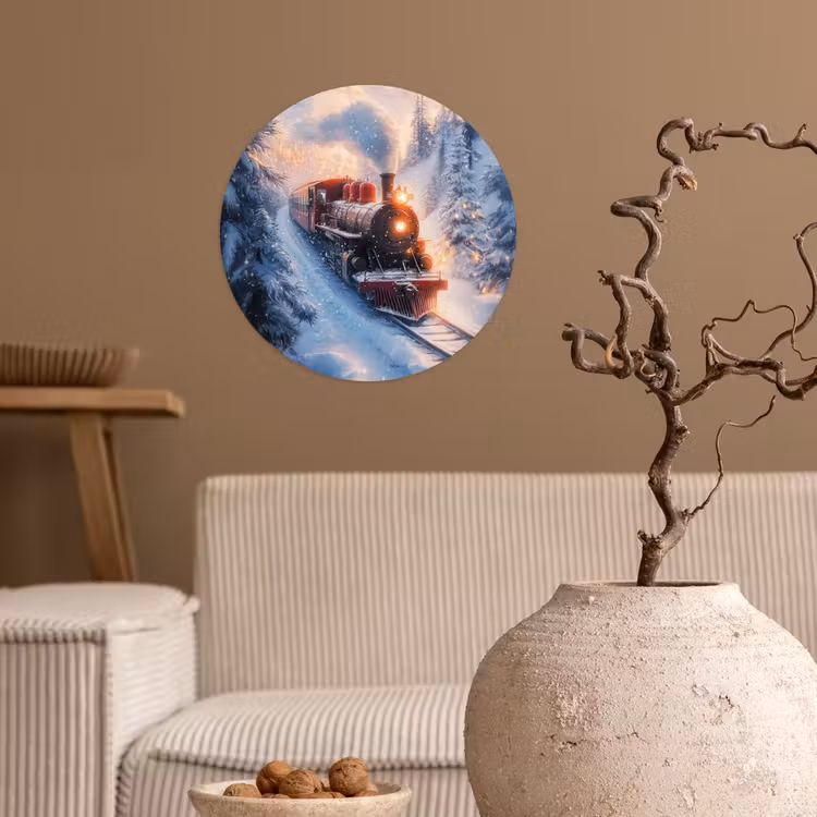 Kersttrein - Sneeuw - Winter - Kerst Wandcirkel behangsticker klein -sfeer1