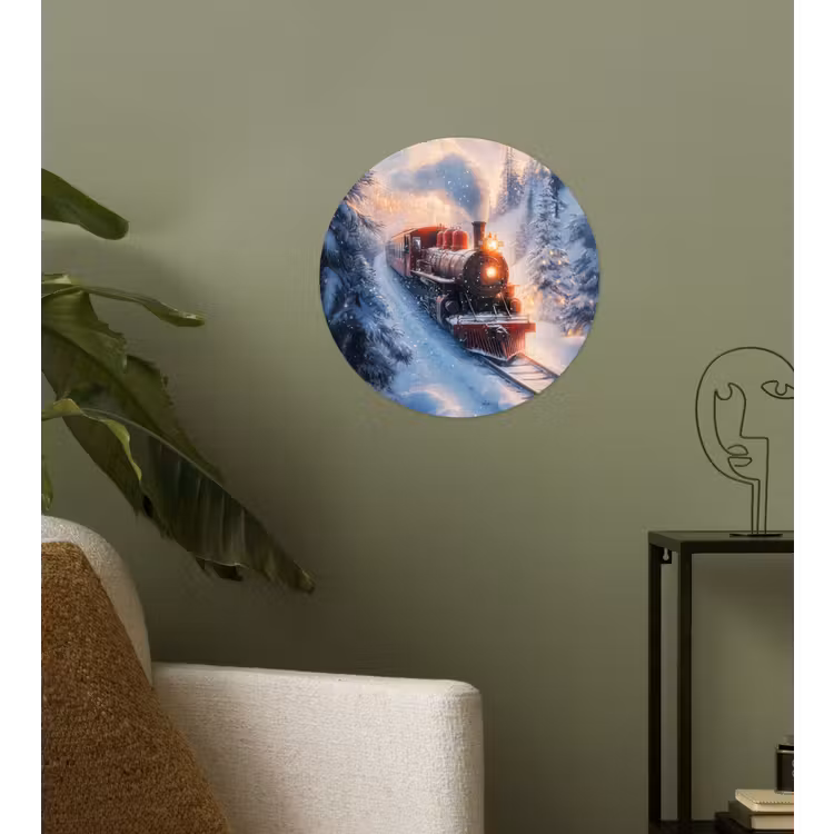 Kersttrein - Sneeuw - Winter - Kerst Wandcirkel behangsticker klein -sfeer2