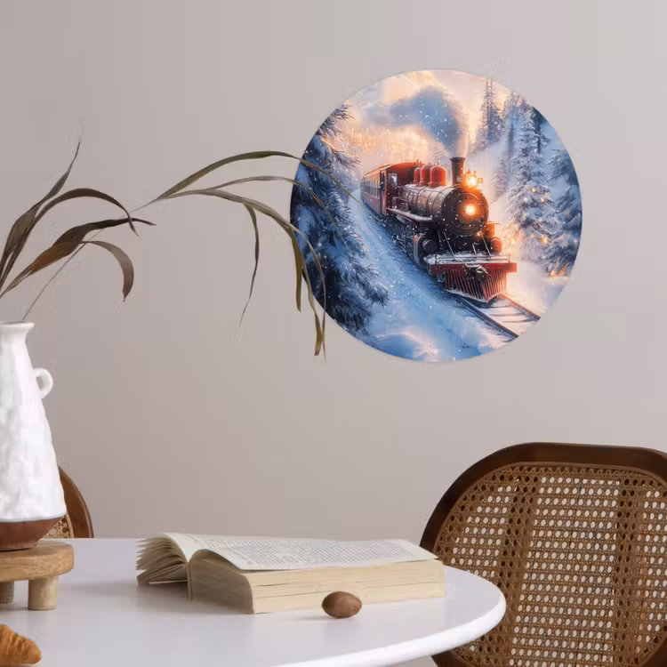 Kersttrein - Sneeuw - Winter - Kerst Wandcirkel behangsticker klein -sfeer3