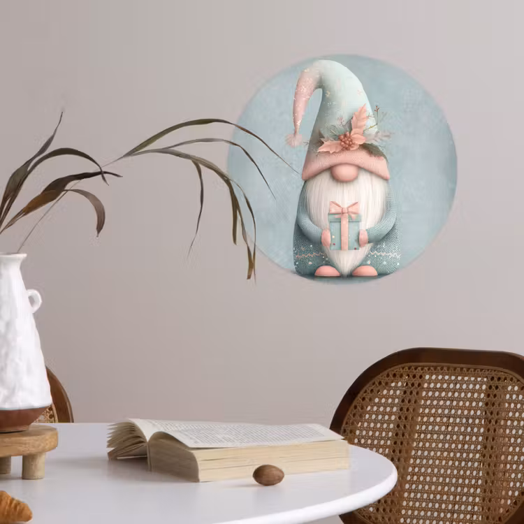 Kerstgnome - Cadeau - Groen Wandcirkel behangsticker klein -sfeer3