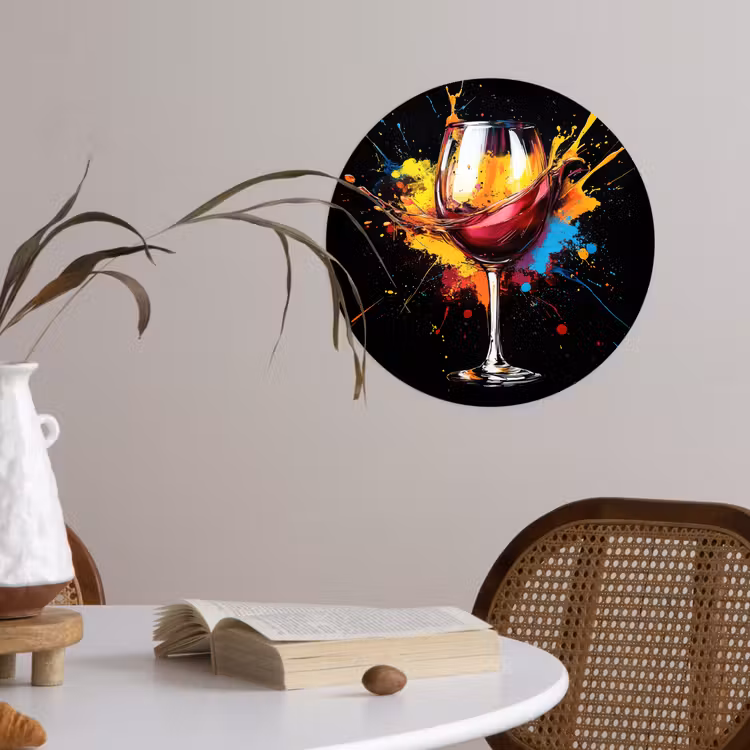Wijn - Glas - Graffiti - Borrel - Rood - Verf Wandcirkel behangsticker klein -sfeer3
