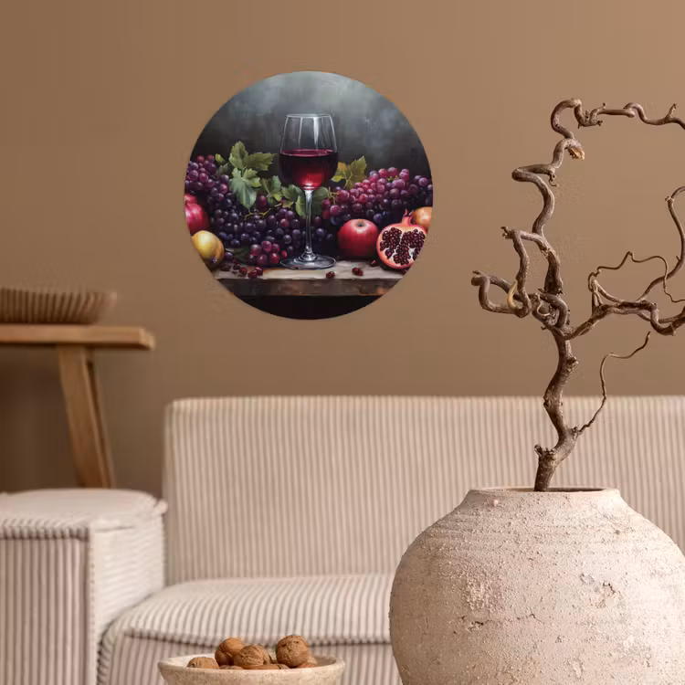 Wijn - Fruit - Stilleven Wandcirkel behangsticker klein -sfeer1
