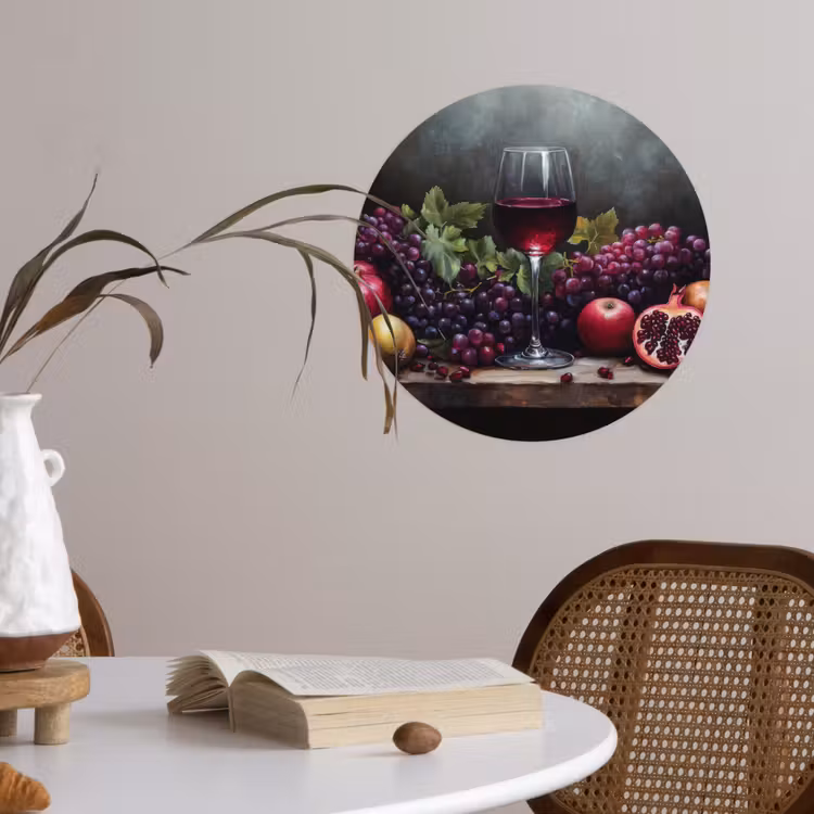 Wijn - Fruit - Stilleven Wandcirkel behangsticker klein -sfeer3