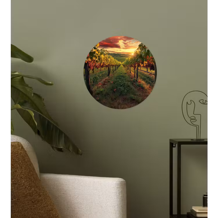 Wijngaard - Druiven - Zonsondergang Wandcirkel behangsticker klein -sfeer2