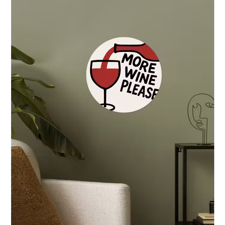 Wijnfles - Quote - Rood - Glas Wandcirkel behangsticker klein -sfeer2
