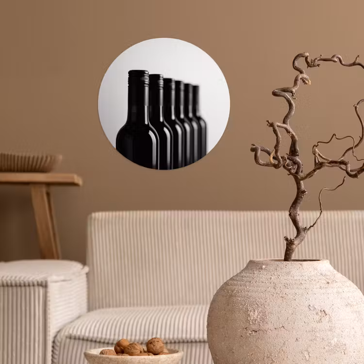 Wijnflessen - Zwart - Minimalistisch Wandcirkel behangsticker klein -sfeer1