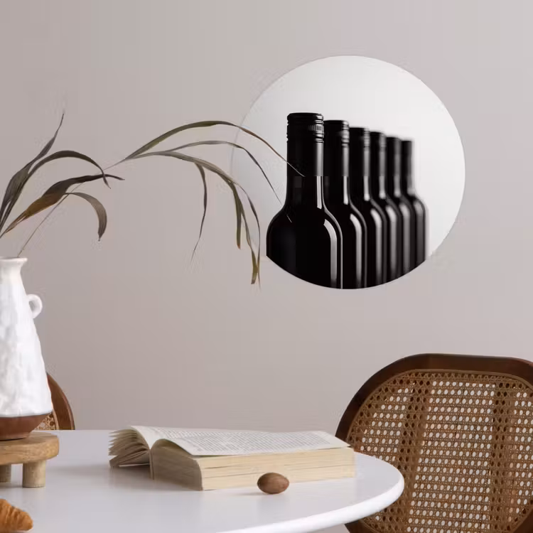 Wijnflessen - Zwart - Minimalistisch Wandcirkel behangsticker klein -sfeer3