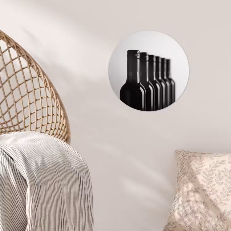 Wijnflessen - Zwart - Minimalistisch Wandcirkel behangsticker klein -sfeer4