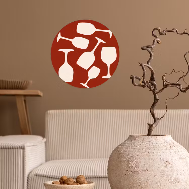 Wijnglazen - Silhouetten - Wit Wandcirkel behangsticker klein -sfeer1