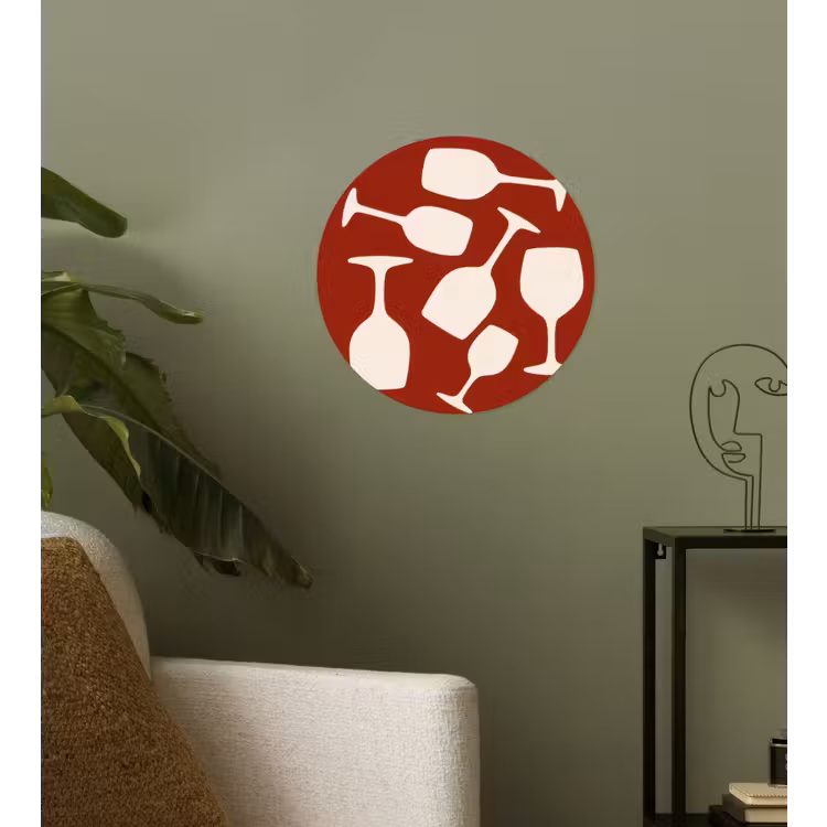 Wijnglazen - Silhouetten - Wit Wandcirkel behangsticker klein -sfeer2