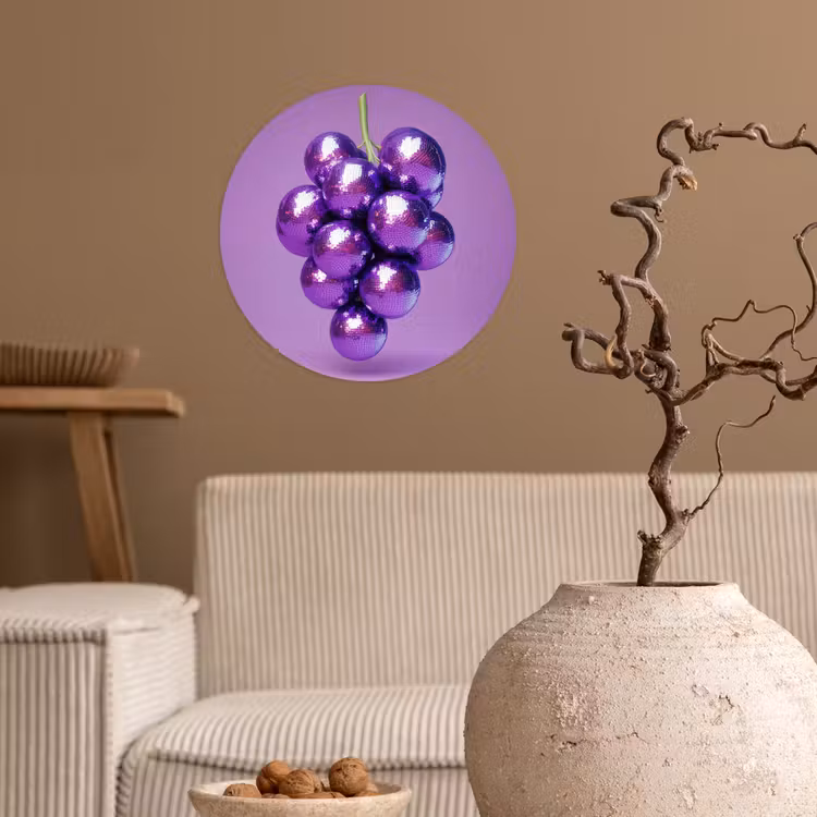 Druif - Disco - Glitter - Paars Wandcirkel behangsticker klein -sfeer1