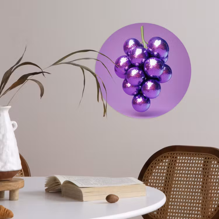 Druif - Disco - Glitter - Paars Wandcirkel behangsticker klein -sfeer3