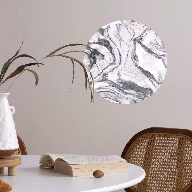 Wit - Marmer - Golvend - Grafiet Wandcirkel behangsticker klein 186 -sfeer3