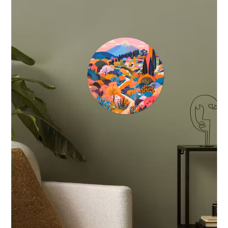 Witte bergtop - Modern - Kleurrijk Wandcirkel behangsticker klein -sfeer2