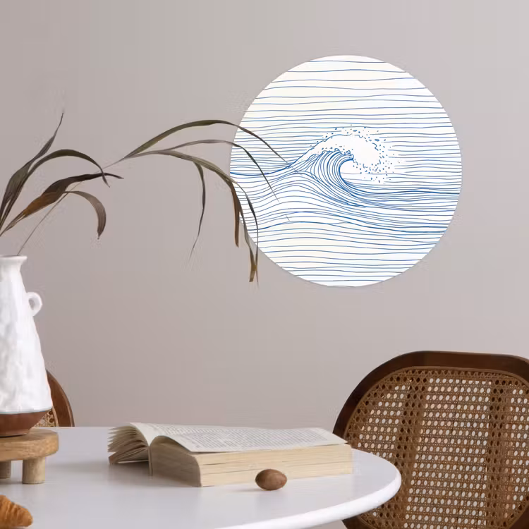 Golf - Brekende - Natuur - Minimalistisch - Blauw Wandcirkel behangsticker klein -sfeer3