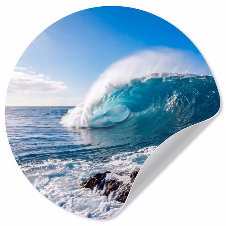 Golf - Oceaan - Brekend - Water - Blauw Wandcirkel behangsticker klein -3d