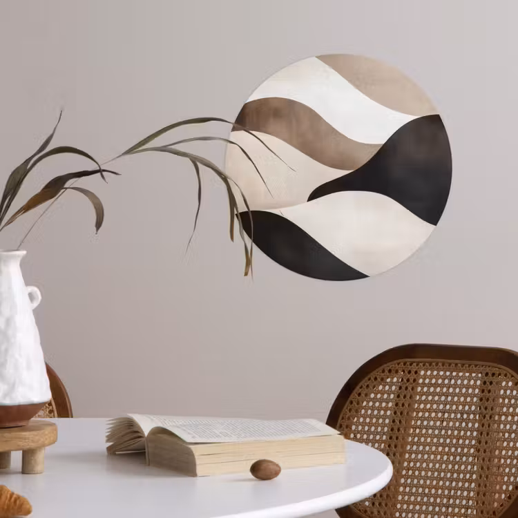 Golven - Abstract - Beige Wandcirkel behangsticker klein -sfeer3