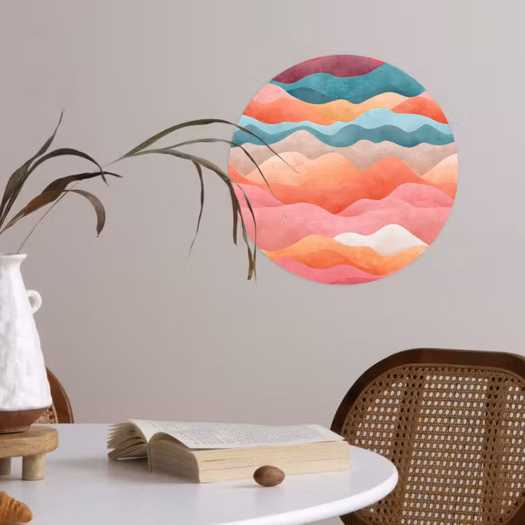 Golven - Kleurrijk - Abstract Wandcirkel behangsticker klein -sfeer3