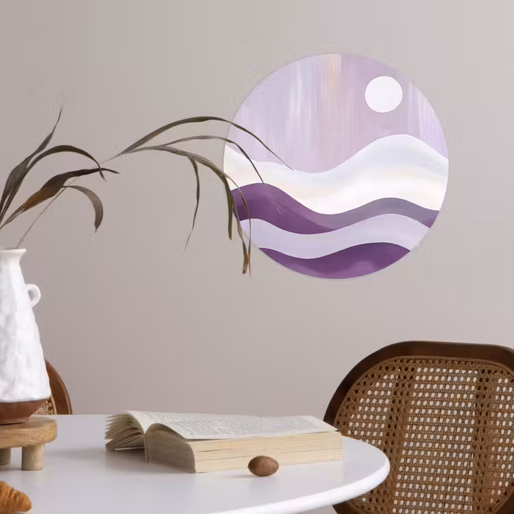 Golven - Heuvels - Abstract - Paars Wandcirkel behangsticker klein -sfeer3
