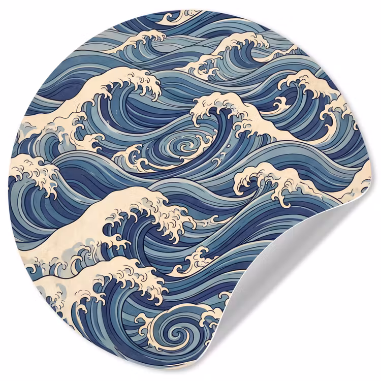 Golven - Zee - Natuur - Abstract - Blauw Wandcirkel behangsticker klein -3d