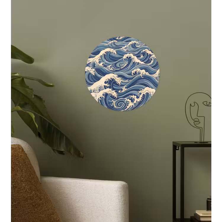 Golven - Zee - Natuur - Abstract - Blauw Wandcirkel behangsticker klein -sfeer2
