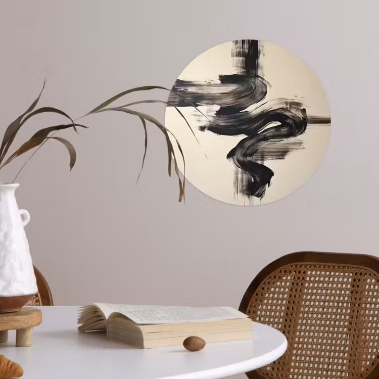 Golven - Penseelstreken - Beige - Minimalistisch Wandcirkel behangsticker klein -sfeer3