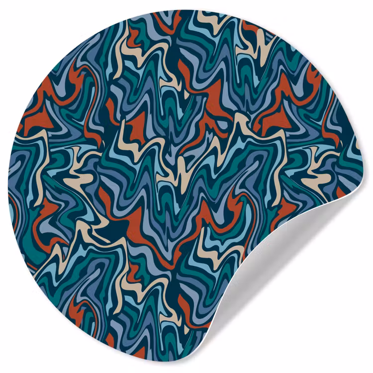 Golven - Retro - Blauw - Patroon Wandcirkel behangsticker klein 186 -3d