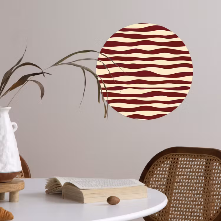 Golven - Rood - Patroon - Crème Wandcirkel behangsticker klein 186 -sfeer3