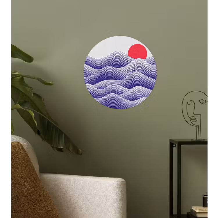 Golven - Zon - Natuur - Abstract - Rood Wandcirkel behangsticker klein -sfeer2