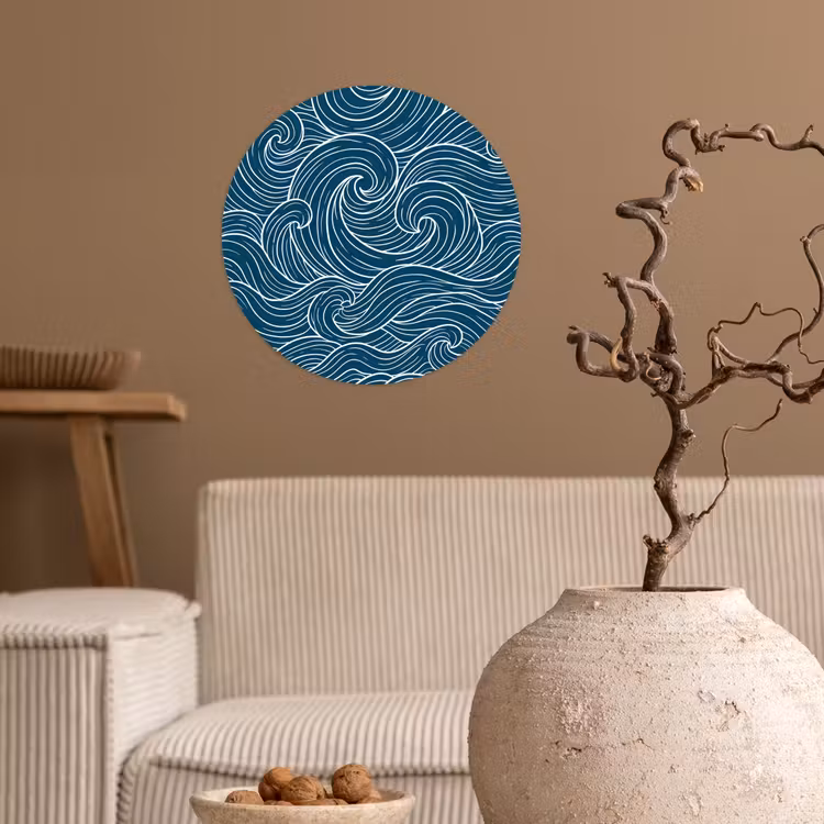 Golven - Spiraal - Water - Abstract - Blauw Wandcirkel behangsticker klein -sfeer1