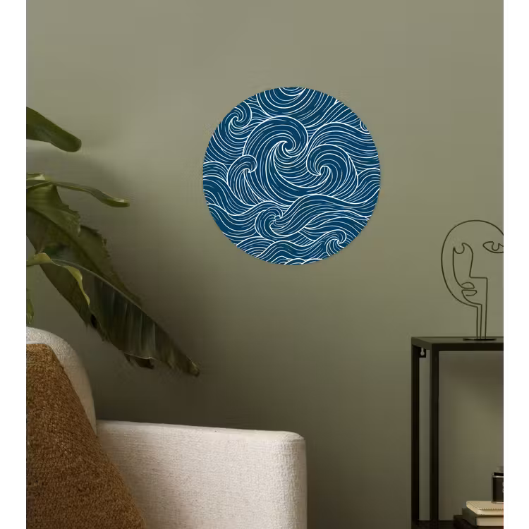 Golven - Spiraal - Water - Abstract - Blauw Wandcirkel behangsticker klein -sfeer2