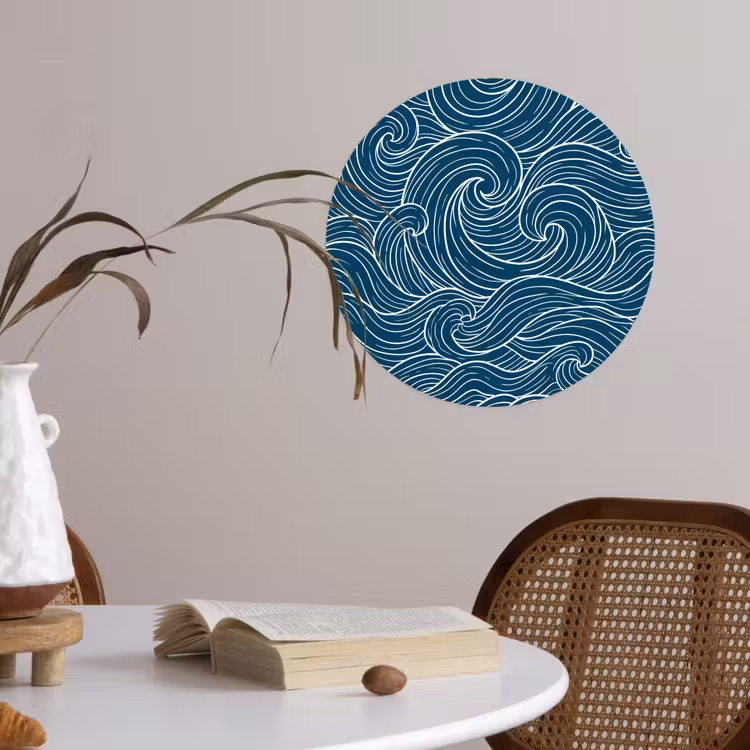 Golven - Spiraal - Water - Abstract - Blauw Wandcirkel behangsticker klein -sfeer3