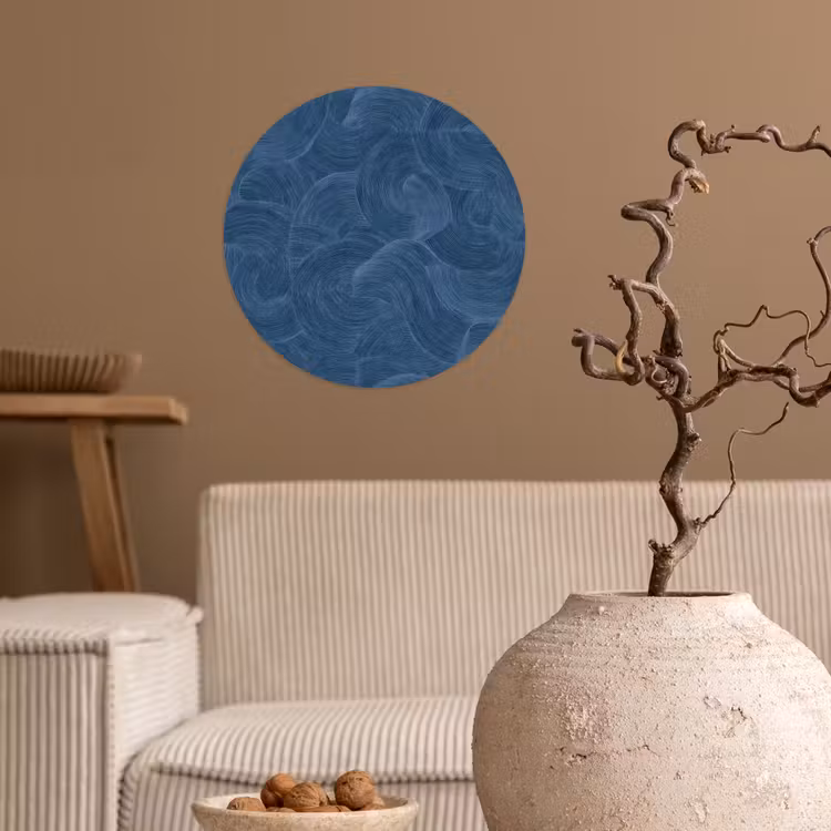 Golven - Textuur - Patroon - Blauw Wandcirkel behangsticker klein 186 -sfeer1