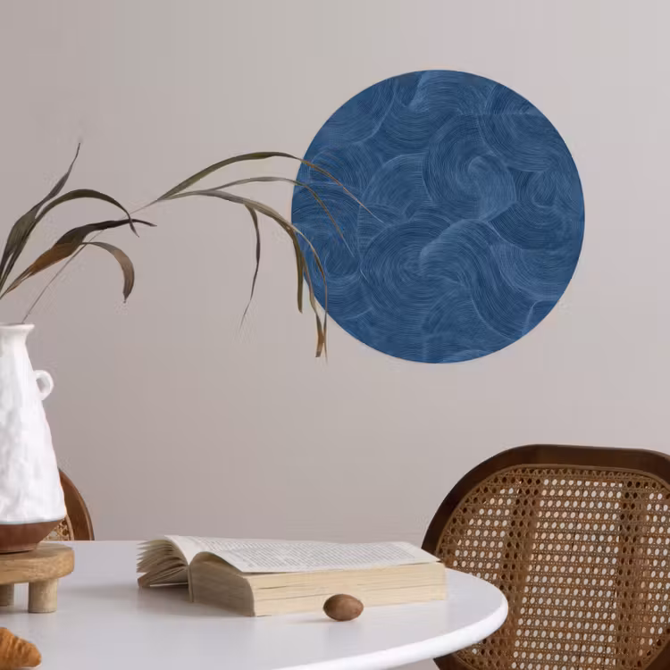 Golven - Textuur - Patroon - Blauw Wandcirkel behangsticker klein 186 -sfeer3