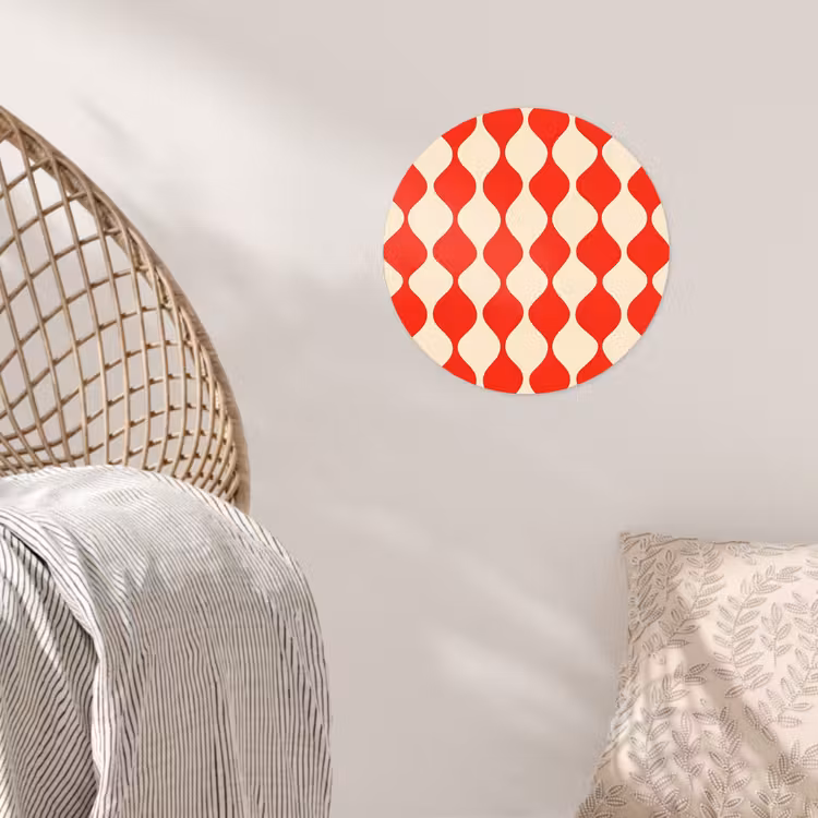Golvend patroon - Retro - Rood - Beige Wandcirkel behangsticker klein 186 -sfeer4